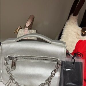Diesel Silver Crossbody Bag with Chain Detail